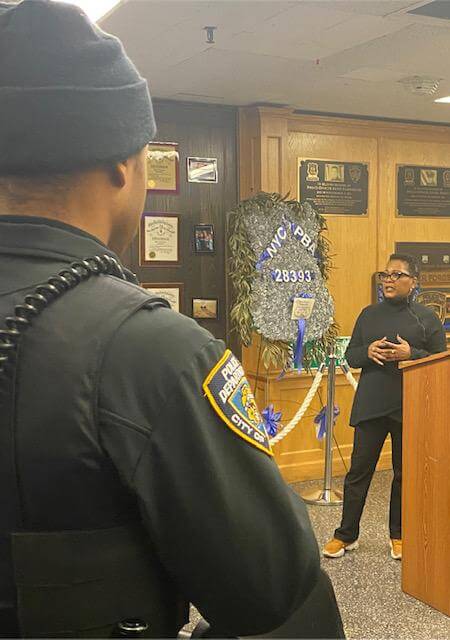 Officer in uniform at a screening event